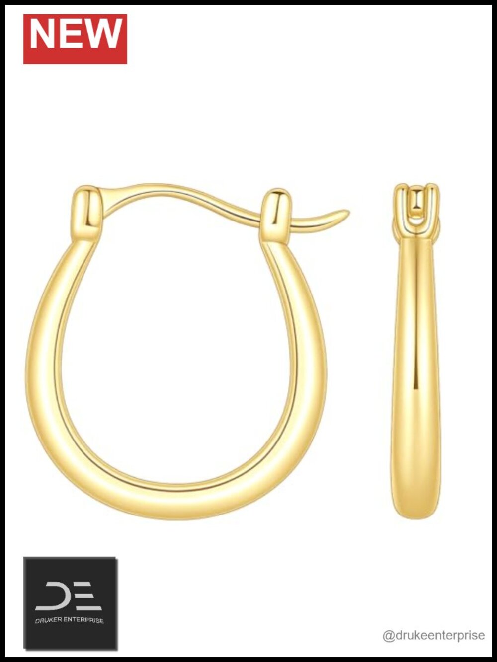 14K Gold Plated U-Shaped Small Hoop Earrings for Women, Hypoallergenic, Gift Box